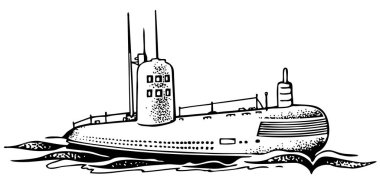 Denizaltının siyah beyaz karikatür çizimi