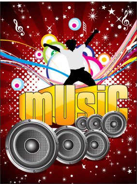 Müzik ögeleri ve metin içeren vektör müzik arkaplanı illüstrasyonu