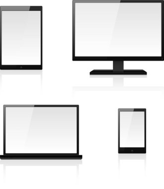Beyaz üzerine izole edilmiş bilgisayar monitörü seti