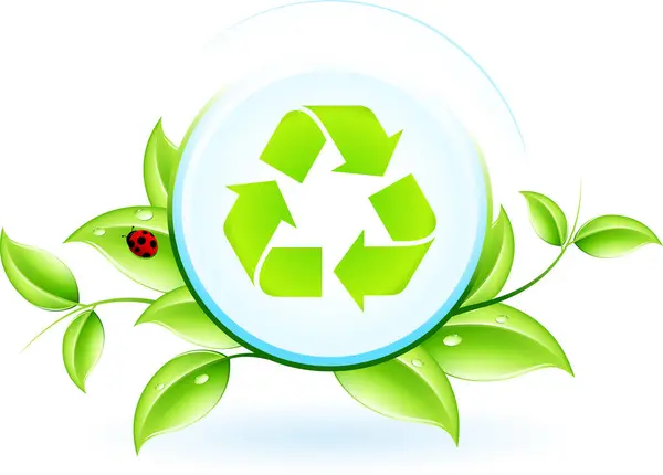 緑の葉のベクトルイラストと白い背景にリサイクル — ストックベクタ
