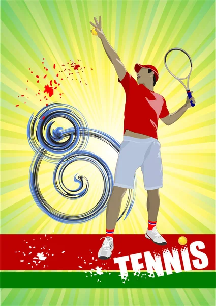 Tennisspelare Aktion Sport Affisch Design — Stock vektor