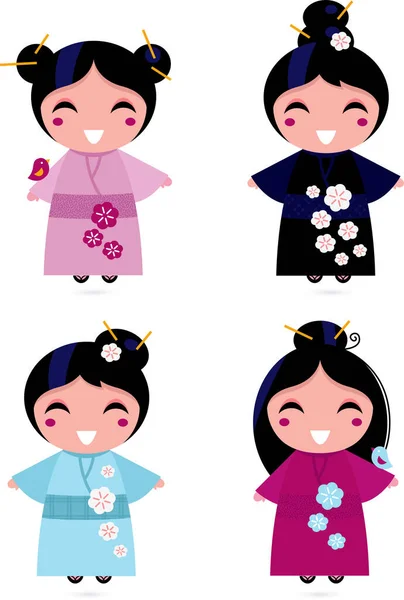 Japanese Traditional Girls Set — Stock Vector