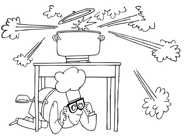 illustration of chef having troubles in the kitchen