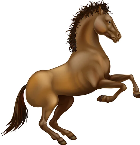 在白色背景下奔跑的棕色马的卡通画 — 图库矢量图片