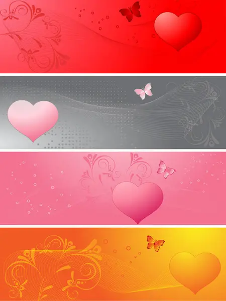 Set Valentine Day Banners Red Hearts — Stock Vector
