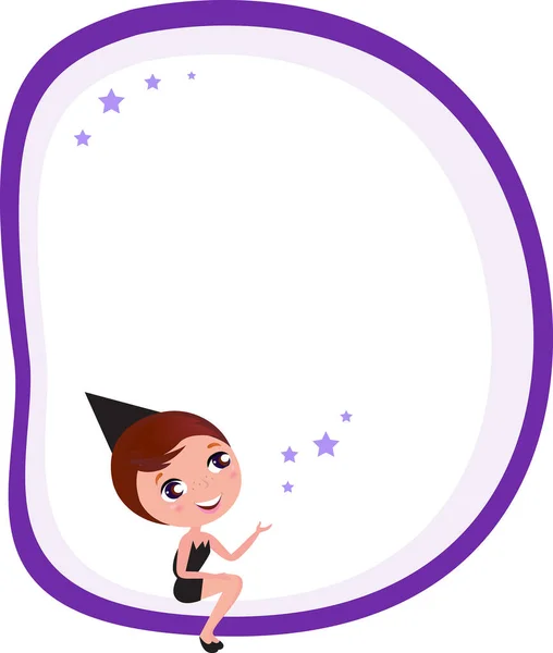 Cute Girl Sitting Purple Frame Space Text Stock Vector