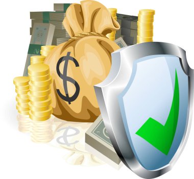 Dolar işareti ve kasası olan bir kalkanın çizimi