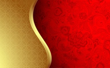 Altın süslemeli ve kırmızılı soyut çiçek arkaplanı