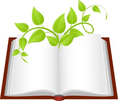 Üstünde yeşil yapraklar olan bir kitap.