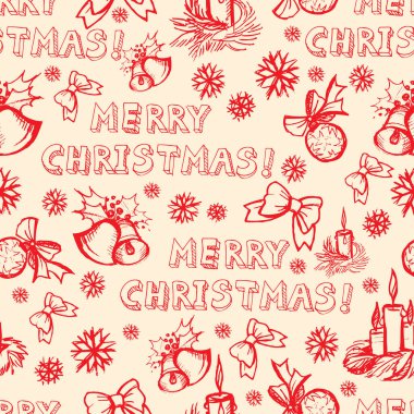 Noel süslemeleri, kutsal meyveler ve kar taneleriyle kusursuz bir desen..