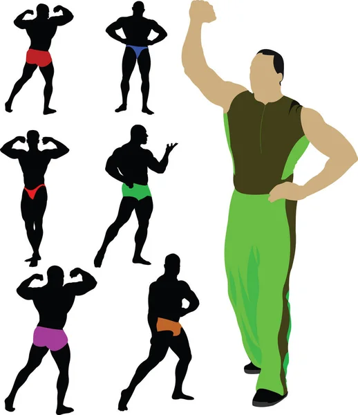 Strong Man Various Poses Illustration — Stock Vector