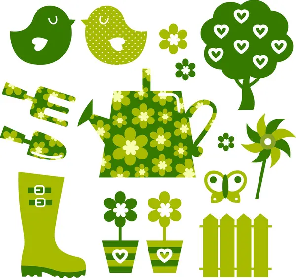 Set Von Grünen Tee Symbolen — Stockvektor