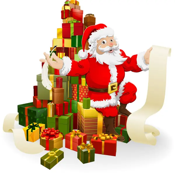 Navidad Tarjeta Año Nuevo Con Santa Claus Regalos — Archivo Imágenes Vectoriales