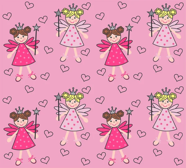 Seamless Pattern Cute Little Fairy Hearts Illustration — Stock Vector