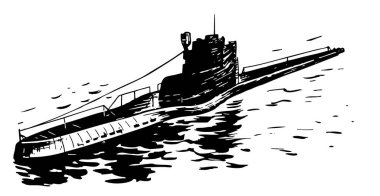 bir geminin siyah beyaz çizimi