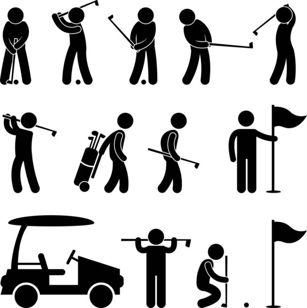 pictogram people with golf equipment icons set