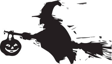 Cadılar bayramı cadısı ve balkabağı silueti