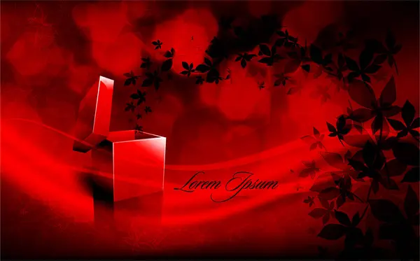 Глубокое Красное Рождественское Приветствие Разбрасыванием Листьев Открытой Красной Коробки Подарков — стоковый вектор