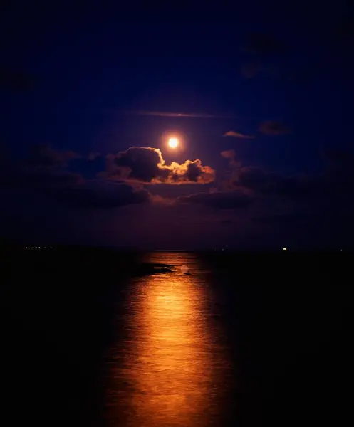 Der Mond Erleuchtet Das Meer Stockbild