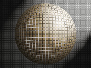 Düz bir yüzeye karşı küresel şekildeki altın kare fayansların grafiği; soyut