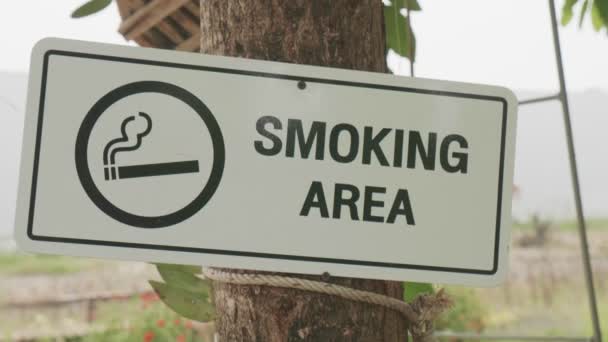 Varningsskyltar För Rökområden Som Fästa Vid Träd — Stockvideo