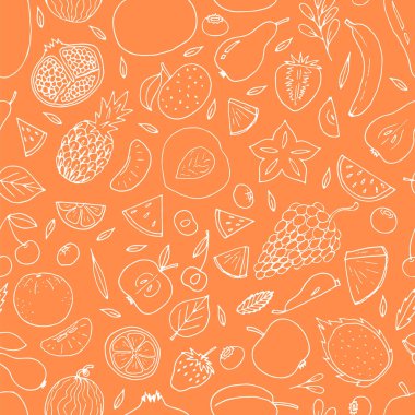 Yaz meyveleri ve böğürtlenlerle çizilmiş güzel bir el. Sağlıklı yemek geçmişi. Moda tekstil baskısı. Vektör illüstrasyonu