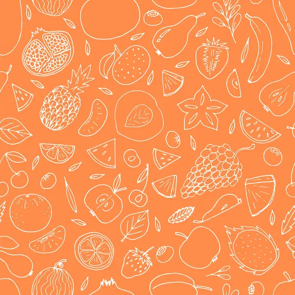Lindo Patrón Sin Costura Dibujado Mano Con Frutas Bayas Verano — Archivo Imágenes Vectoriales