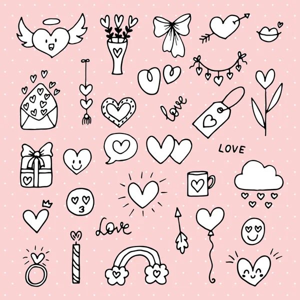 Colección Objetos Románticos Símbolos Amor Boda Cita San Valentín Línea — Vector de stock