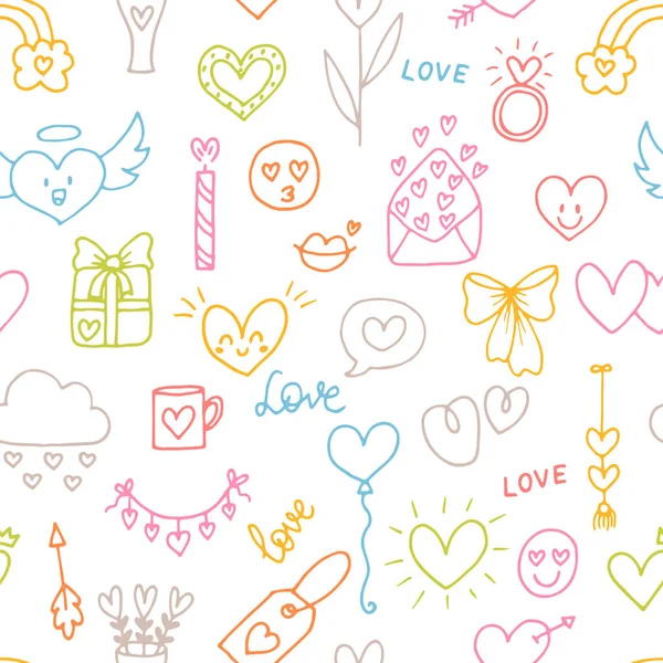 Liebes Hintergrund Romantisches Nahtloses Muster Valentine Hochzeitsdesign Geschenkpapier Handgezeichnet Skizziert — Stockvektor