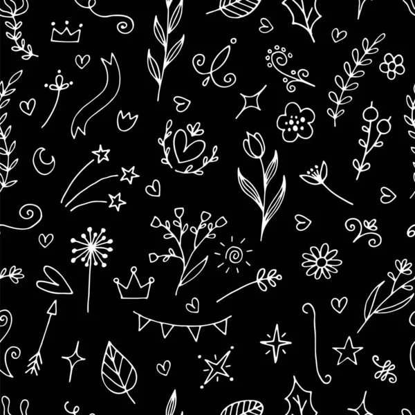 Hand Drawn Floral Seamless Pattern Abstract Background Flower Design Elements — Stock Vector