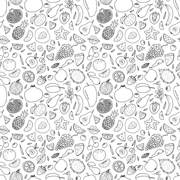 Nettes Von Hand Gezeichnetes Nahtloses Muster Mit Sommerfrüchten Und Beeren — Stockvektor