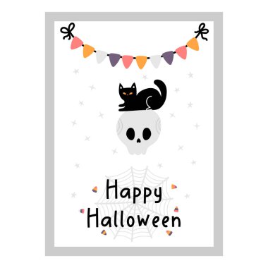 Mutlu Cadılar Bayramı partisi posterleri. Elle çizilmiş pankart. Sanat kapağı korku gecesi. 31 Ekim bayramı akşamı. Vektör illüstrasyonu