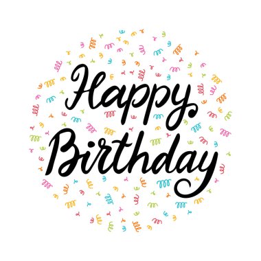 Doğum günün kutlu olsun. Tebrik kartı. Kaligrafi, harfler. El çizimi, tasarım elemanı. Doğum günü partisi. Vektör illüstrasyonu