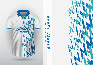 Arka plan süblimleşmesi açık hava spor forması futbol forması futsal forma koşan forma mavi, yeşil ve beyaz yan yana zikzak deseni.