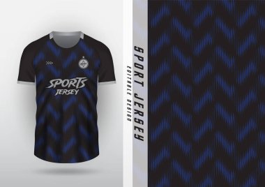 Jersey tasarımı, açık hava sporları, forma, futbol, futsal, koşu, yarış, egzersiz, çizgi deseni, zig zag, siyah ve mavi.