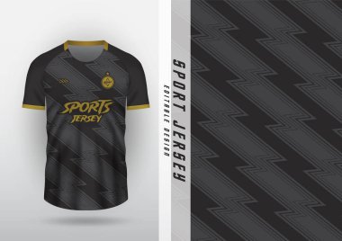 Jersey tasarımı, açık hava sporları, forma, futbol, futsal, koşu, yarış, egzersiz, koyu siyah ve altın zikzak deseni.