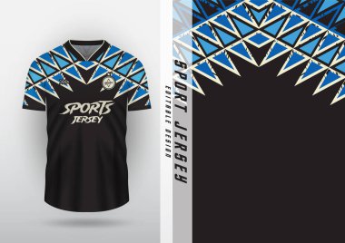 Jersey tasarımı, açık hava sporları, forma, futbol, futsal, koşu, yarış, egzersiz, siyah ve mavi zikzak deseni.