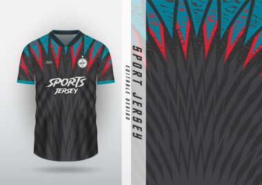 Jersey tasarımı, açık hava sporları, forma, futbol, futsal, koşu, yarış, egzersiz, siyah, mavi, kırmızı zikzak deseni.