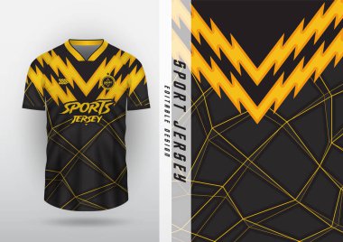 Jersey tasarımı, açık hava sporları, forma, futbol, futsal, koşu, yarış, egzersiz, zikzak örgüsü deseni, siyah ve sarı.