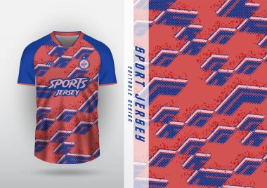 Jersey, açık hava spor tasarımı, forma, futbol, futsal, koşu, yarış, egzersiz, yarım ton şekil, geometrik şekil, kırmızı ve mavi..