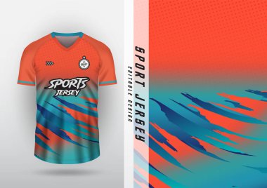 Jersey tasarımı, forma, futbol, futsal, koşu, badminton, tenis, egzersiz, turuncu-mavi desen.