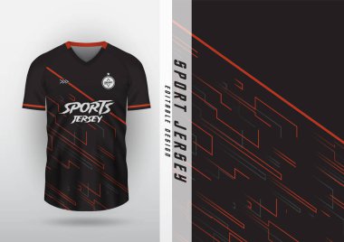 Jersey tasarımı, forma, futbol, futsal, koşu, badminton, tenis, egzersiz, siyah ve turuncu çizgi deseni.