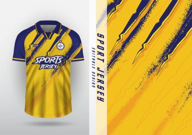 Jersey, açık hava spor tasarımı, forma, futbol, futsal, koşu, egzersiz, tahıl deseni, klasik tarz, sarı ve mavi.