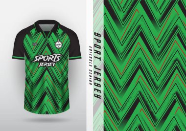 Jersey, açık hava spor tasarımı, forma, futbol, futsal, koşu, egzersiz, tahıl deseni, klasik şekil, yeşil ve siyah.
