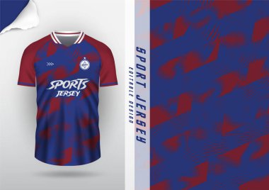 Jersey tasarımı, forma futbolu, futbol futsal, koşu badminton, tenis, egzersiz, rugby, kırmızı ve mavi çizgiler.