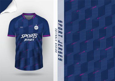 Jersey tasarımı, forma futbolu, futbol futsal, koşu badminton, tenis, egzersiz, rugby, zigzag deseni, birçok şerit, lacivert, pembe.