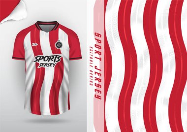 Jersey tasarımı, forma futbolu, futbol futsal, koşu badminton, tenis, egzersiz, rugby, çizgili kırmızı beyaz desen yarım ton.