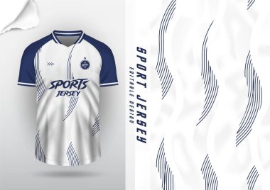 Jersey tasarımı, forma futbolu, futsal, koşu, badminton, tenis, egzersiz, rugby, çizgiler ve yarım ton, beyaz, lacivert