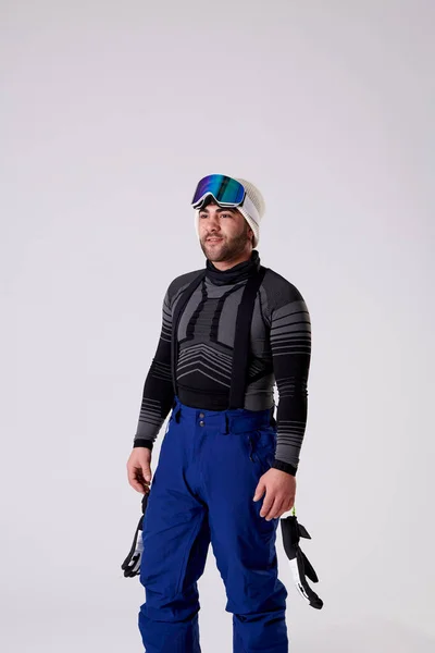 Fiú Készen Áll Snowboard Hósapka Szemüveg Kesztyű Keres Oldalán Egy — Stock Fotó