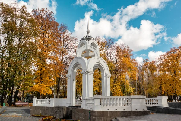 Mirror Stream Σιντριβάνι Αρχιτεκτονικής Θέαμα Στο Πολύχρωμο Φθινόπωρο Χάρκοβο Κέντρο — Φωτογραφία Αρχείου